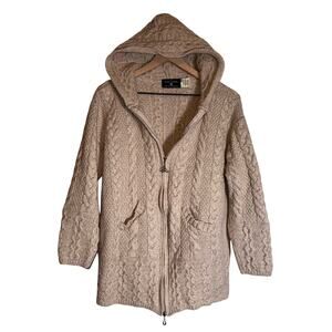 THE IRISH STORE merino wool zip up cable knit Celtic knot fisherman’s sweater XL